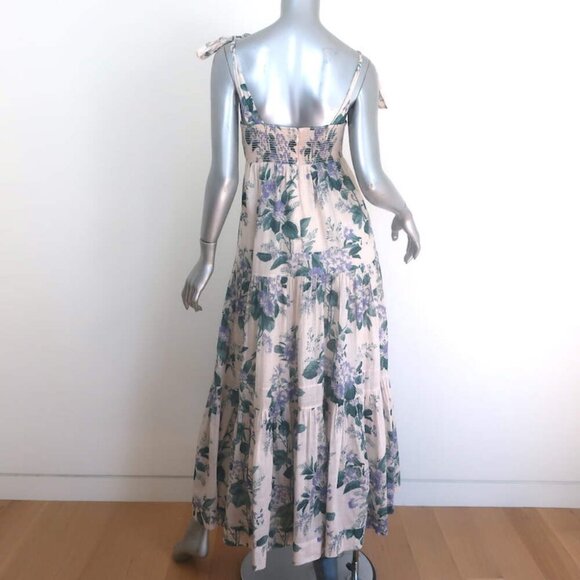 Zimmermann Cassia Tie-Strap Maxi Dress Light Pink Floral Print Cotton Size 1 - Picture 8 of 10